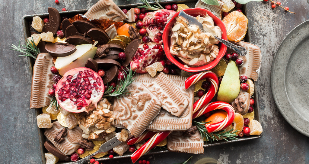 A tray of food for a holiday party